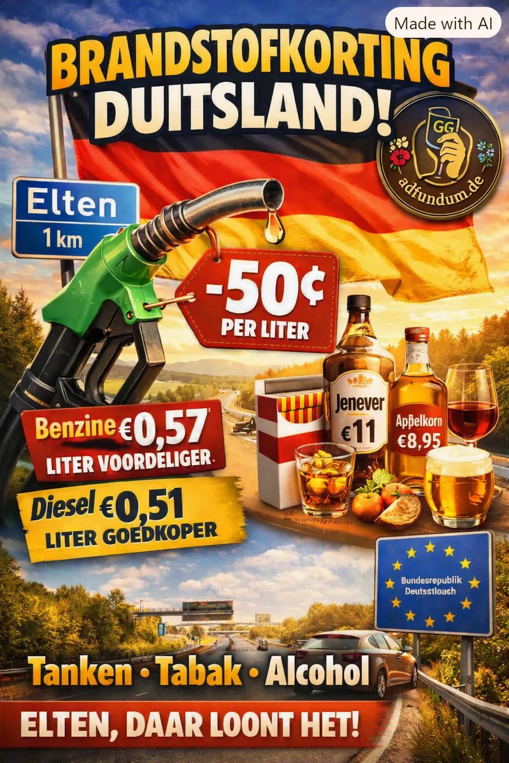 Brandstofkorting Duitsland - Welkom in Elten - Ad Fundum