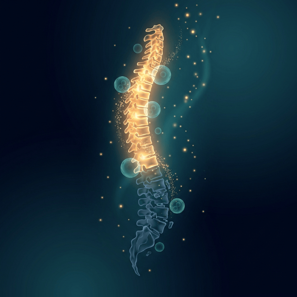 Conceptual illustration of spinal regeneration representing stem cell therapy for disc degeneration