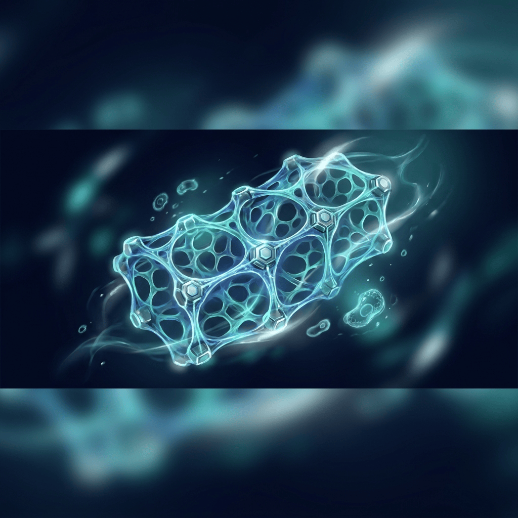 Glowing biomaterial scaffold illustration representing the frontier of engineering medical devices in 2026