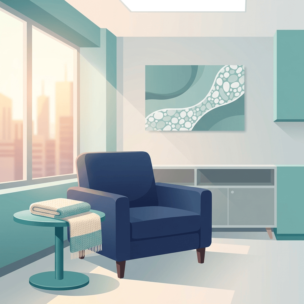 Calming clinical space symbolizing cutaneous T cell lymphoma therapy progress and patient care