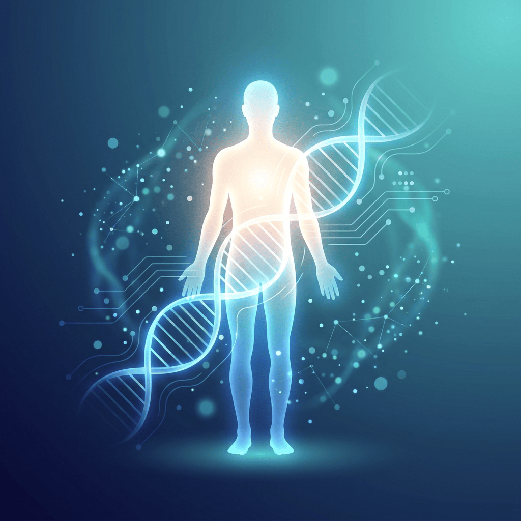 Abstract illustration symbolizing the evolving healthcare definition through AI and biotechnology