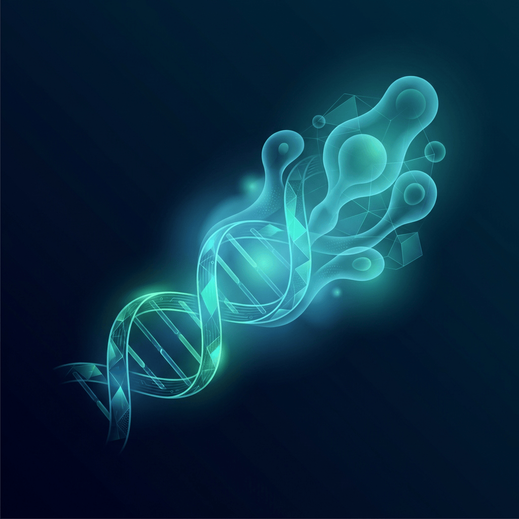Abstract DNA and cell illustration representing modern biotechnology examples in regenerative medicine