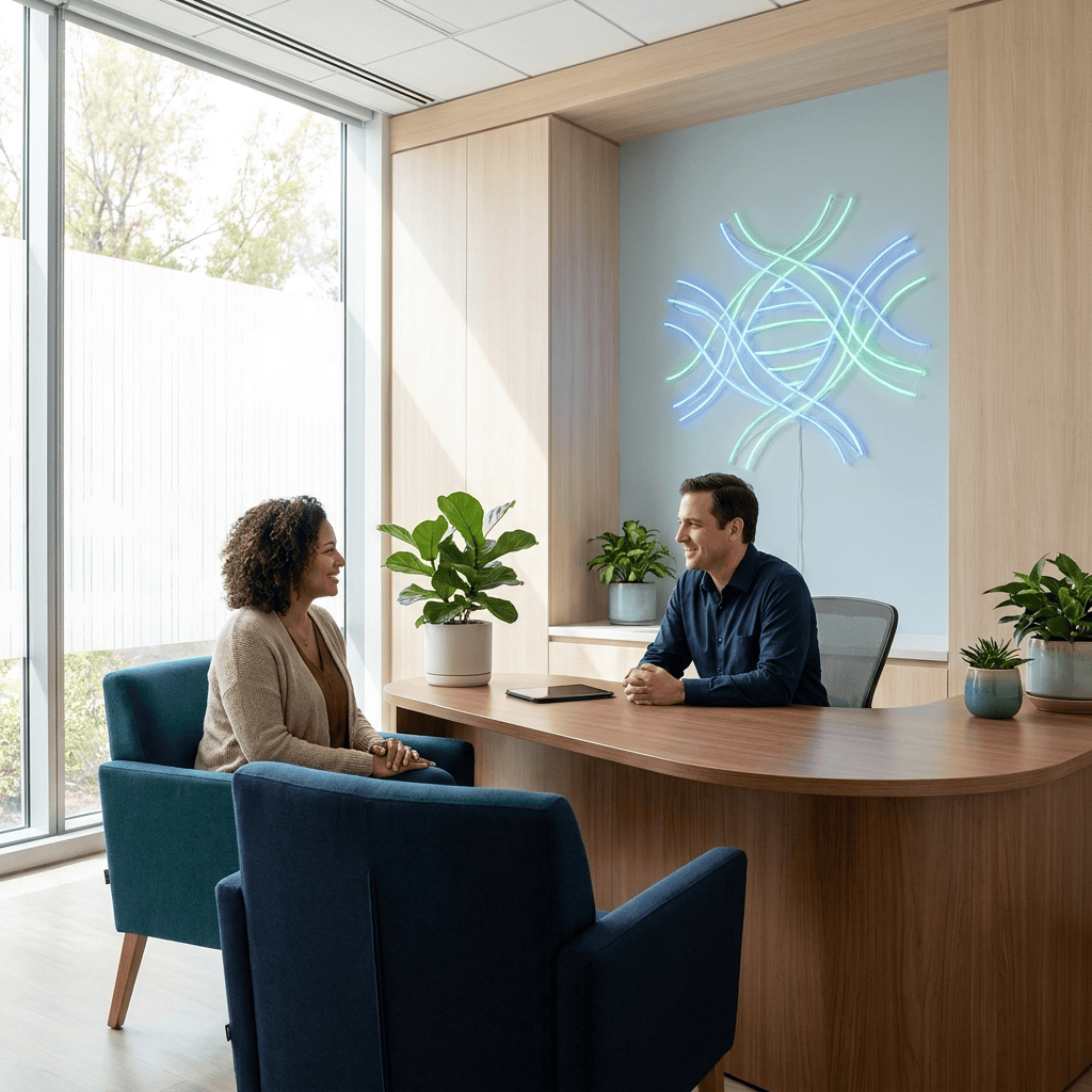 Patient and doctor in calm consultation, symbolizing hope in modern healthcare