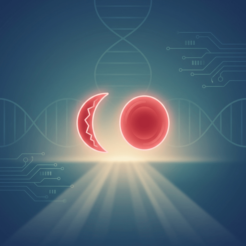 Abstract illustration symbolizing sickle cell therapy progress and transformation toward health