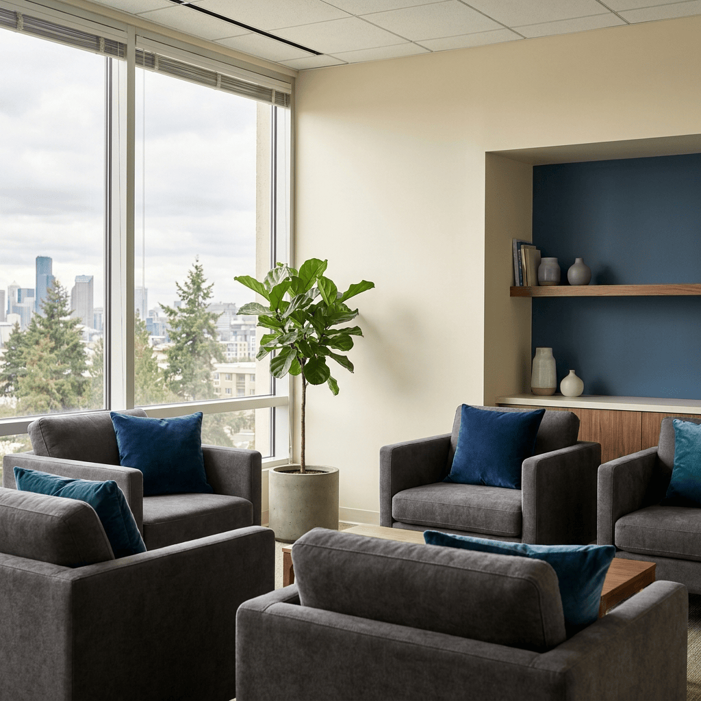 Calm, modern clinic interior representing Rise Regenerative Medicine's naturopathic approach in Seattle