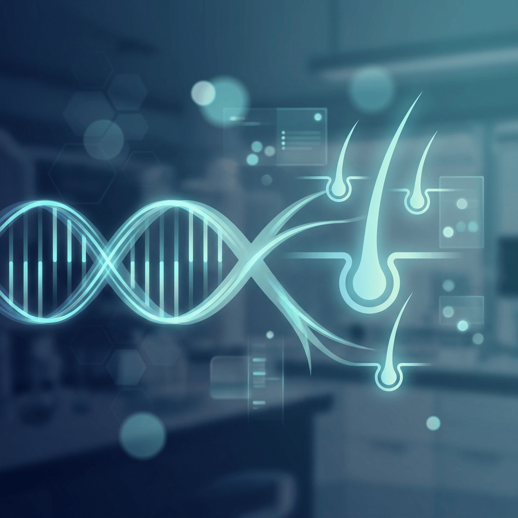 Conceptual illustration representing stem cell treatment for hair loss research and innovation