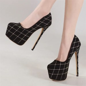 Eilyken Sexy Crystal Diamond Round Toe Woman Pumps Fashion Platform Super Stiletto Heels Nightclub Strippers Femme Shoes
