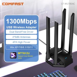 COMFAST 1300M Adaptador Wi Fi Banda Dupla Sem Fio 2.4G/ 5GHz 4 Antenna USB3.0 Wireless USB Placa Wifi Pra PC Kali Linux Adapter