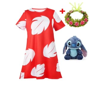 Girls Lilo Cosplay Character Halloween Costume Summer Toddler Red Leaf Casual Dress Festival Baby Girl Clothes