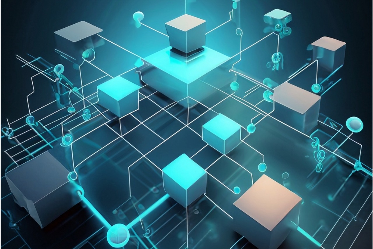 An abstract representation of technology, such as interconnected nodes or a digital matrix