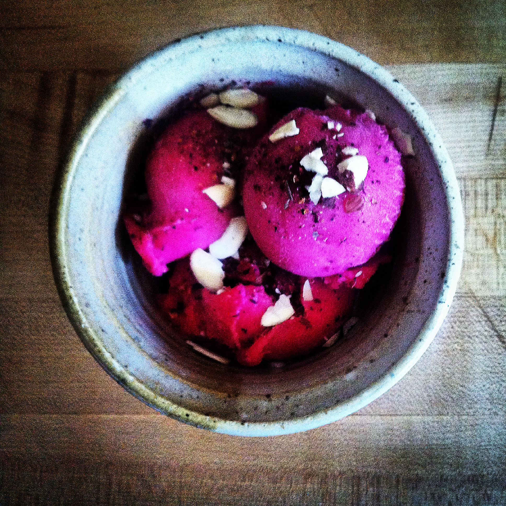 hibiscus sorbet,toasted almonds,sumac