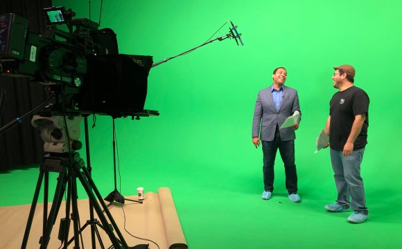 Filming with a green screen.