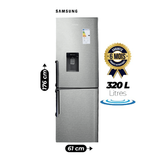 Réfrigérateur combiné - SAMSUNG - RB30J37 - No Frost avec distributeur d'eau - 320 L - Gris - Garantie 12 Mois