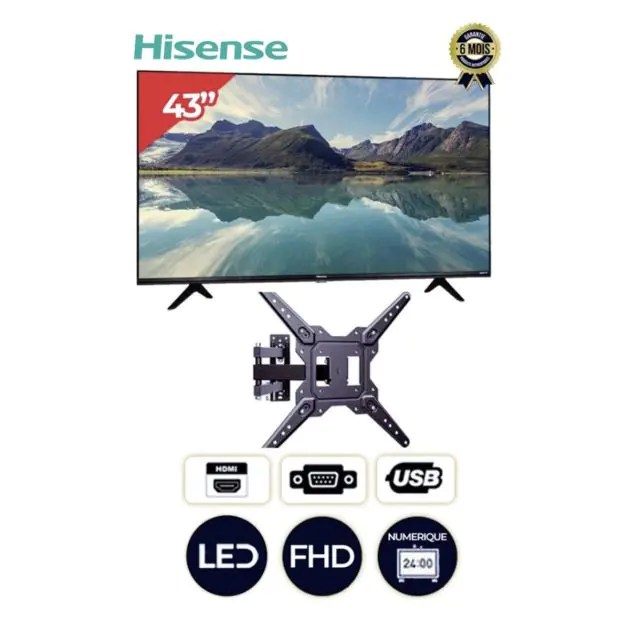 TV Hisense 43'' led - 43A5200 - FHD - Noir + Support mural - Flexible ( 14 à 50 '')
