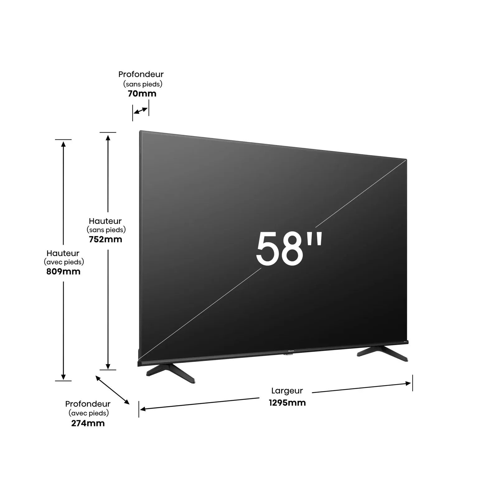 Téléviseur Hisense 58A6K – TV 58’’ UHD 4K Smart VIDAA - Dolby Vision - Direct Full Array + Rallonge OFFERTE