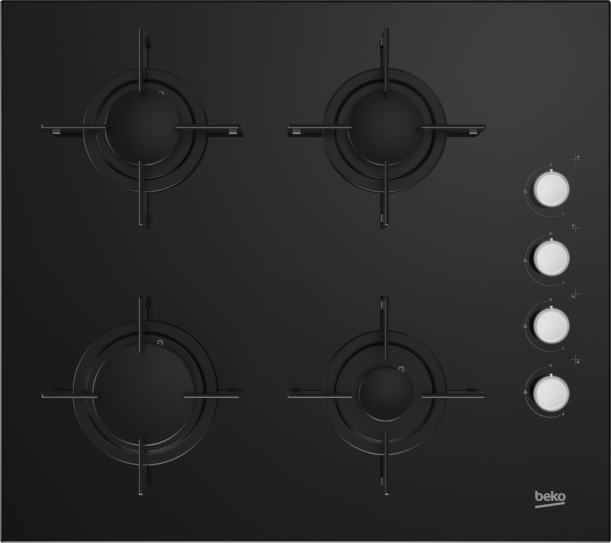 Beko - HILG64120S - Table de cuisson à gaz 60 cm - verre noir et grilles émaillées