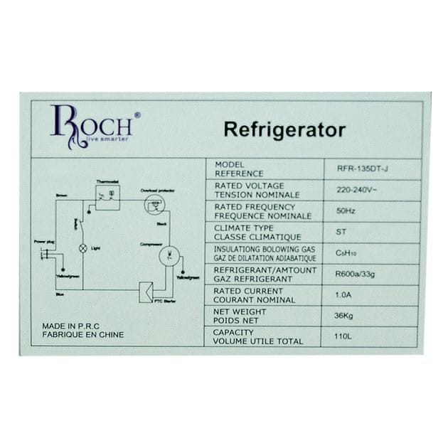 MINI RÉFRIGÉRATEUR ROCH 110L – DOUBLE BATTANT – RFR-135DT – FAIBLE CONSOMMATION & DESIGN MODERNE