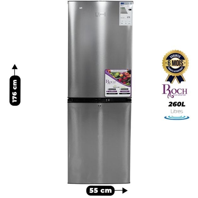Réfrigérateur Combiné - ROCH - RFR-325DBL - 260 Litres - Gris - Garantie 12 mois