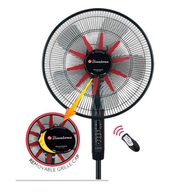 Ventilateur sur pied - Binatone - 16" - Avec télécommande - A-1612RC - Noir/Rouge - Garantie 3 Mois