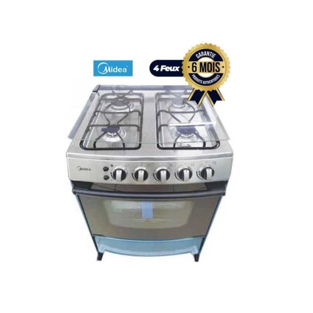 Cuisinière MIDEA 4 feux - En INOX - 60 x 60 - Garantie 12 mois