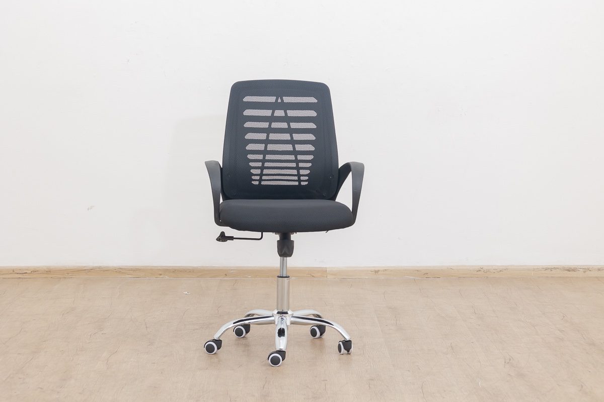 Chaise de Bureau Ergonomique COBY (HT-7008B) – Design Moderne, Dossier Bas en Résille, Tissu Noir