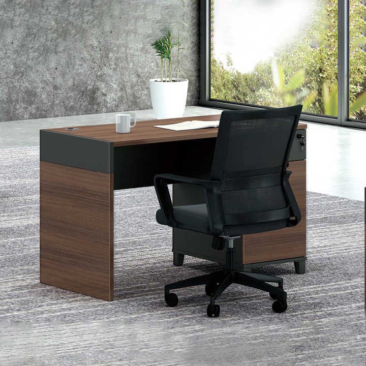 Bureau Workstation en Chêne Brun Foncé et Noir – Dimensions 160x75x75 cm | Design Moderne et Fonctionnel
