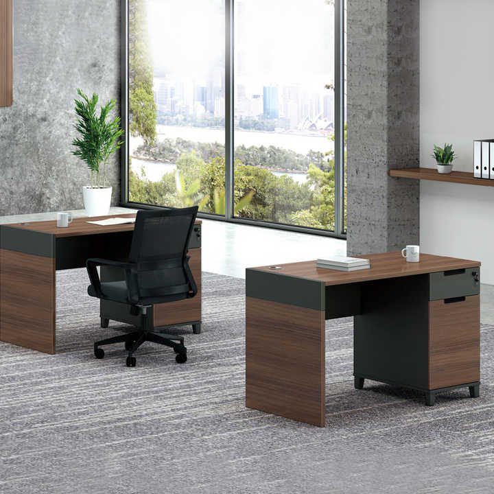 Bureau Workstation en Chêne Brun Foncé et Noir – Dimensions 160x75x75 cm | Design Moderne et Fonctionnel