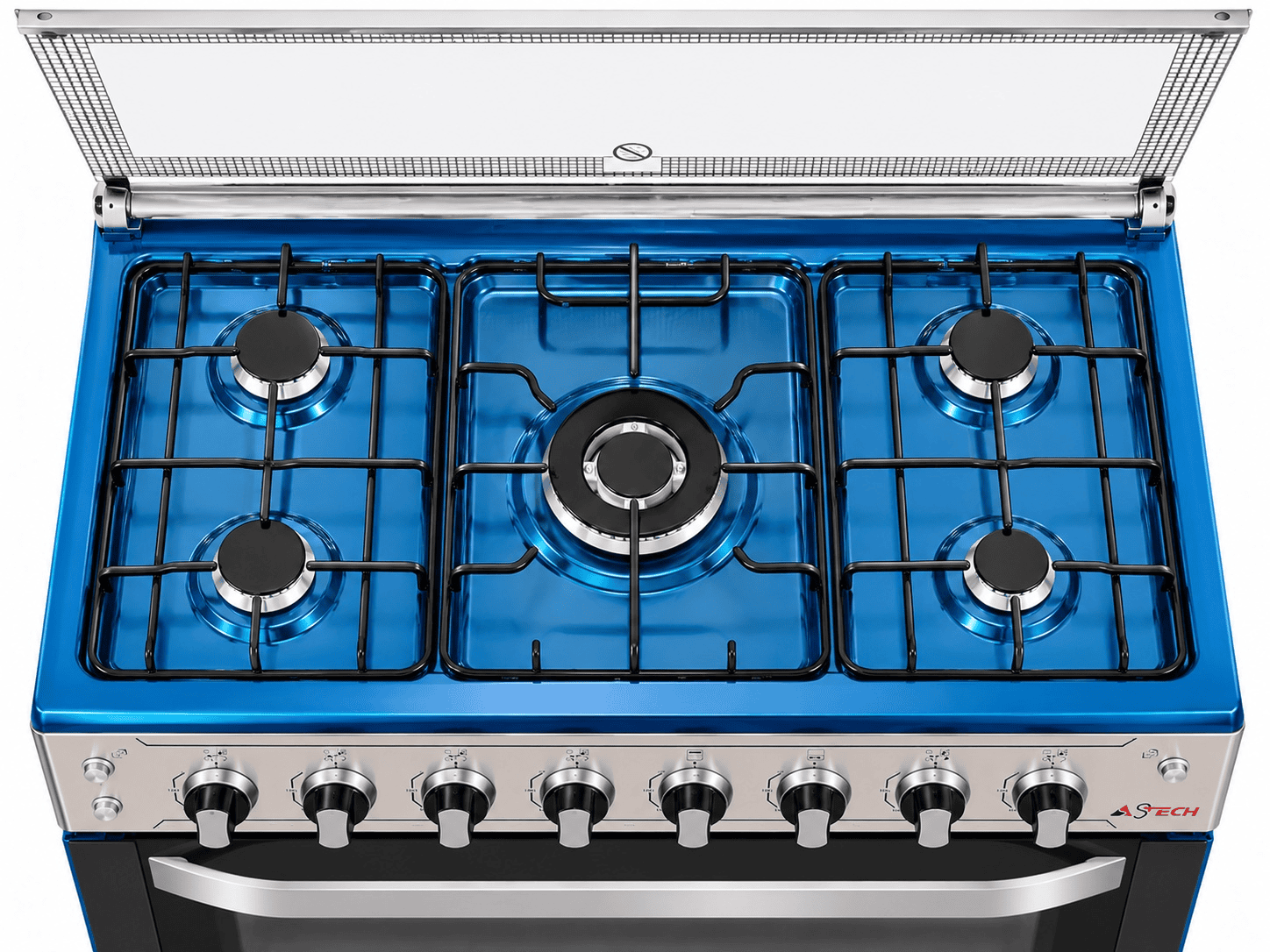 Cuisinière ASTECH - 80x60 Inox – 5 Feux Gaz dont Wok, Four à Gaz avec Tournebroche, Allumage par Bouton