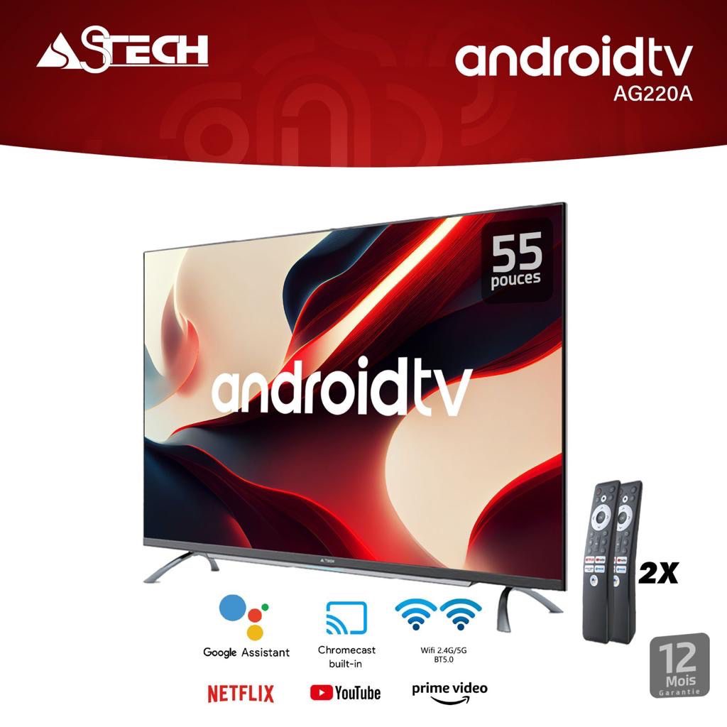 Téléviseur Smart TV 4K UHD 55 pouces ASTECH 55AC111D - Android, Design Slim et Performances Avancées