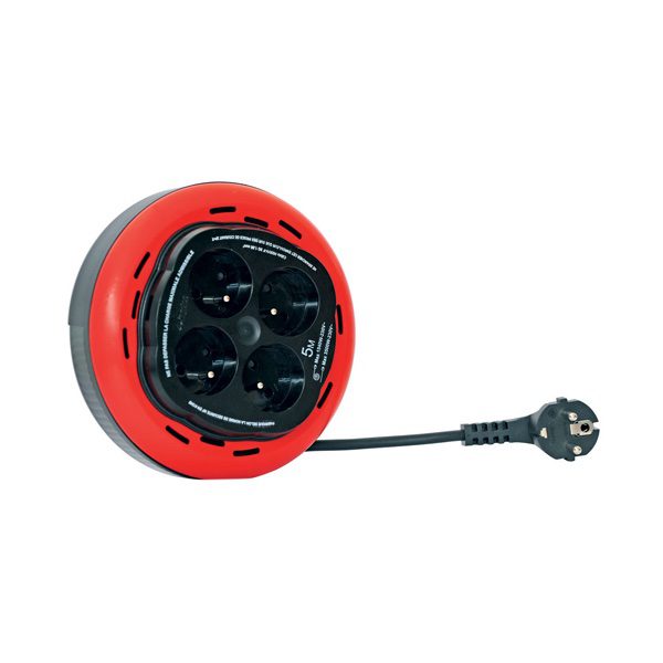 Enrouleur Électrique Domestique – 4 Prises 2P+T avec Terre – Câble 5M – Sécurité & Praticité pour Maison et Bricolage