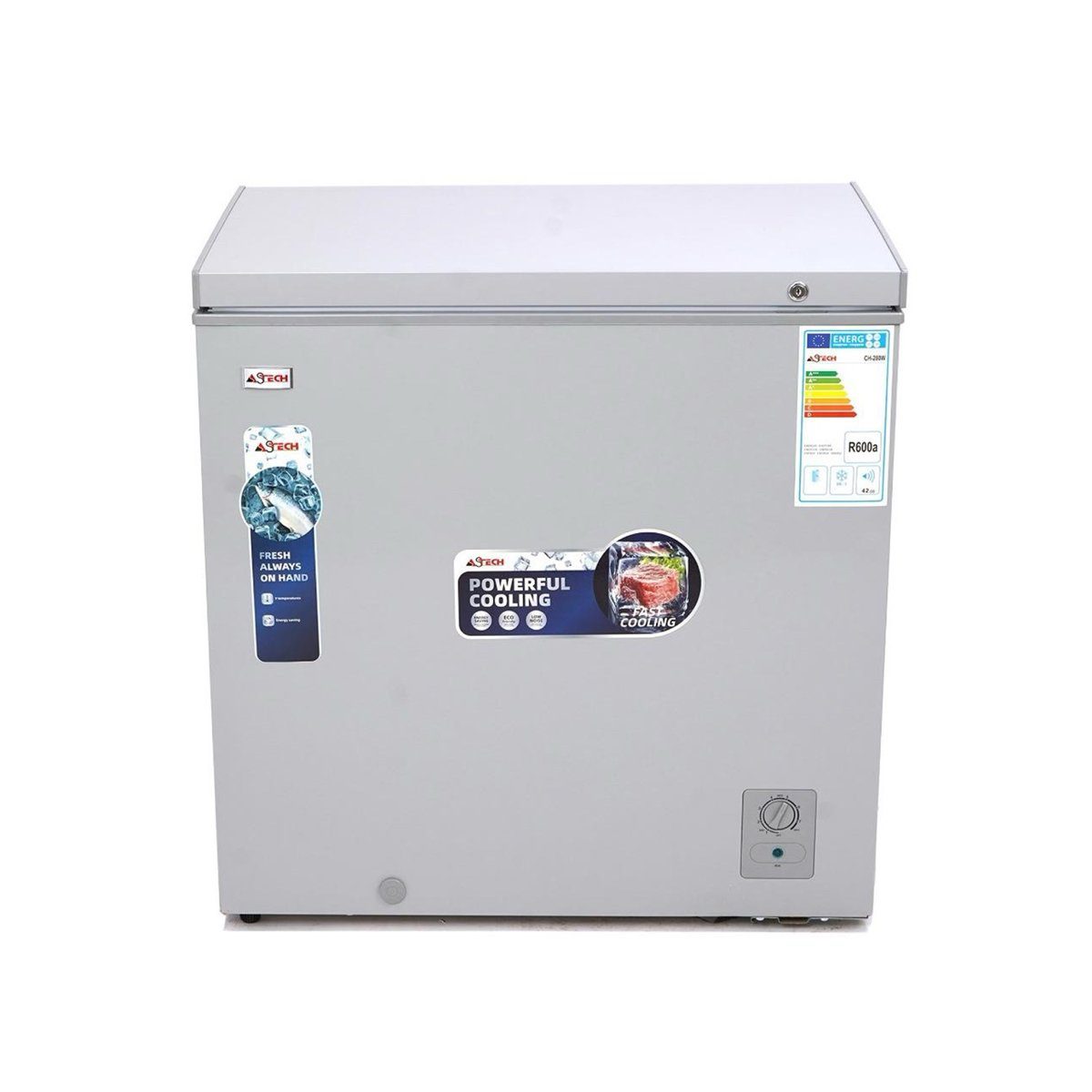 CONGÉLATEUR HORIZONTAL ASTECH 280L – CH280S – GRIS – ÉCLAIRAGE LED – CLASSE A+