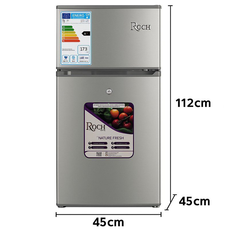 Réfrigérateur Roch RFR-125DT-J – 2 Portes – 102 Litres – Inox – Classe A+ – Compact et Économique