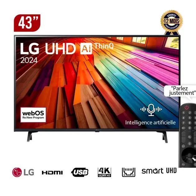 Téléviseur LG 43 Pouces UHD 4K 2024 – Smart TV webOS AI ThinQ | HDMI – USB – Wi-Fi | Ultra HD | Garantie 12 Mois