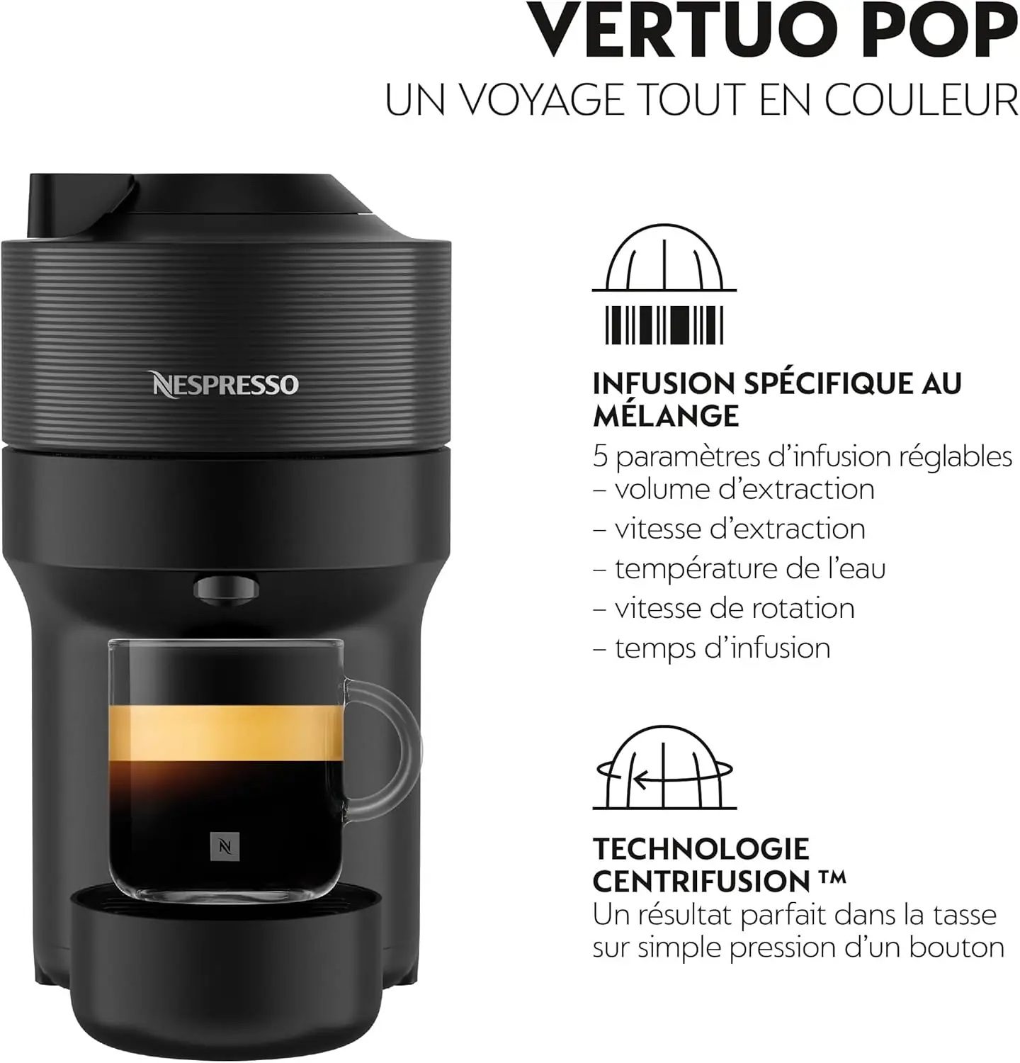 Machine à Café Nespresso DeLonghi Vertuo Pop ENV90B – Centrifusion™, Espresso & Mug, 1260W, Réservoir 1.1L – Noir Mat