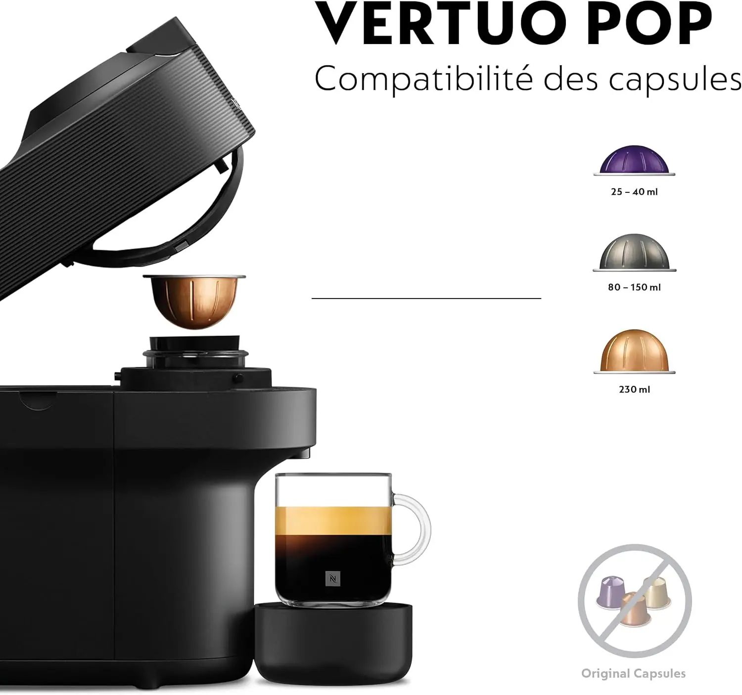 Machine à Café Nespresso DeLonghi Vertuo Pop ENV90B – Centrifusion™, Espresso & Mug, 1260W, Réservoir 1.1L – Noir Mat