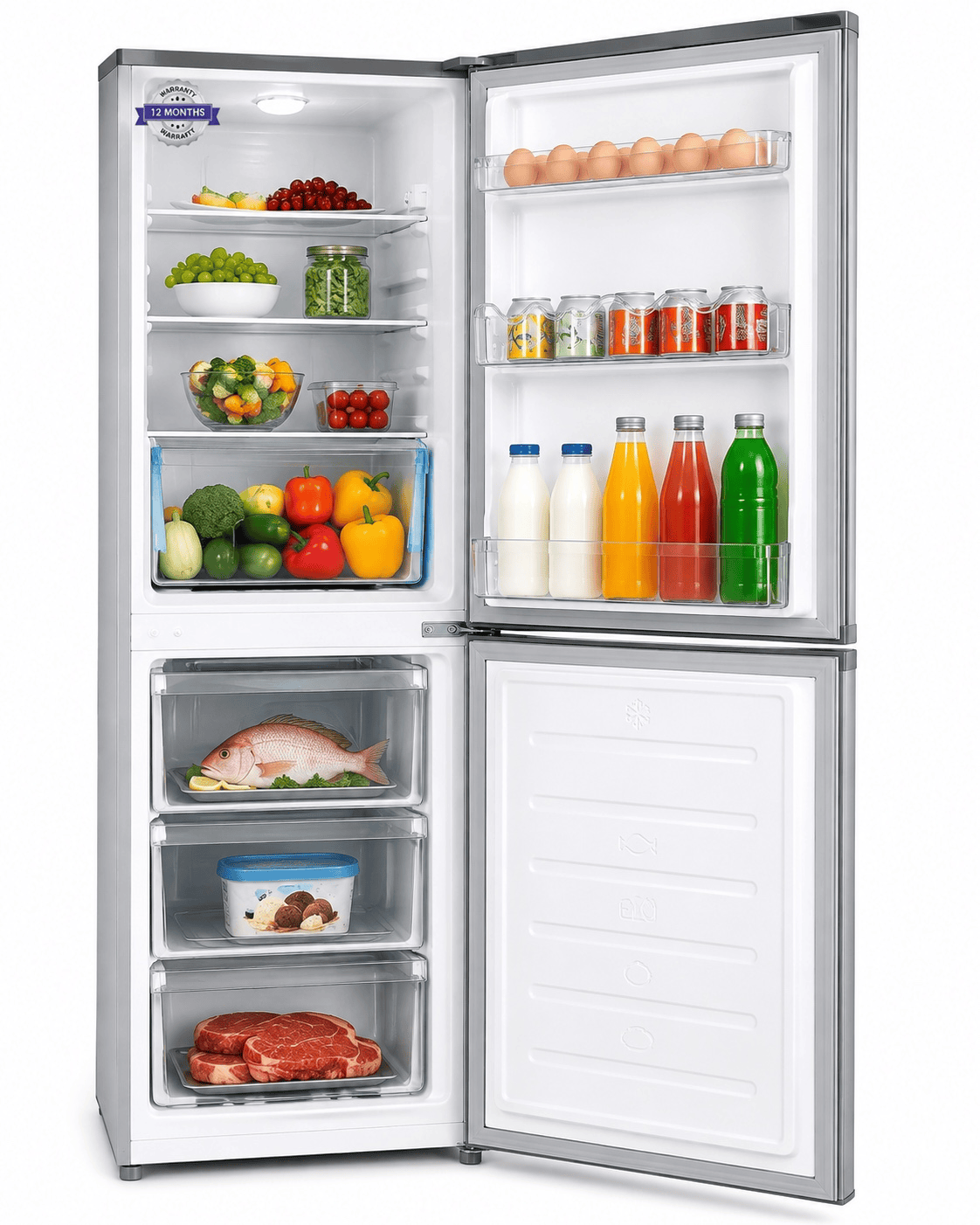 Réfrigérateur - Combiné - Roch - 140L Gris 3 Tiroirs – RFR160BB - Garantie 12 mois