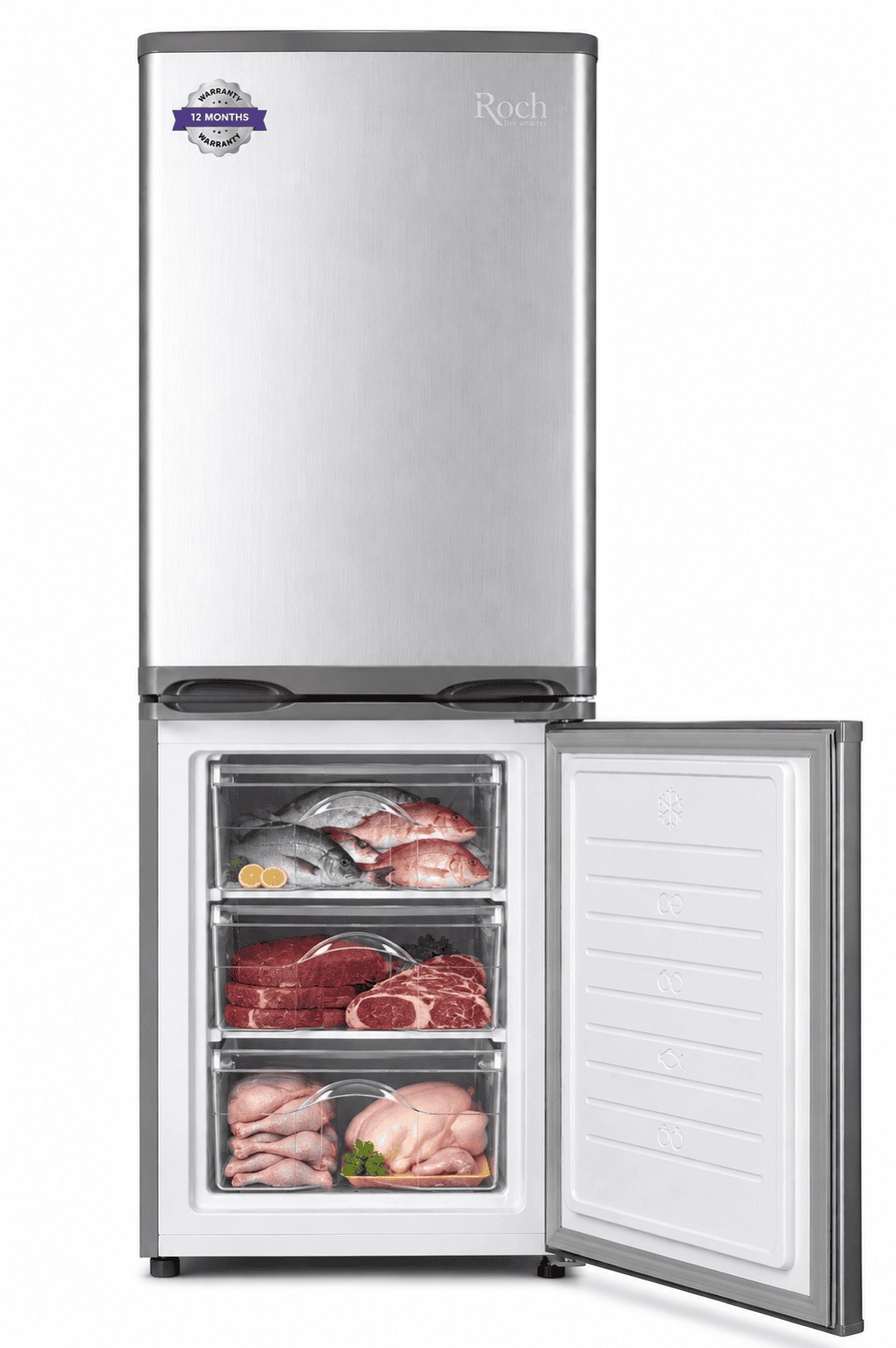 Réfrigérateur - Combiné - Roch - 140L Gris 3 Tiroirs – RFR160BB - Garantie 12 mois