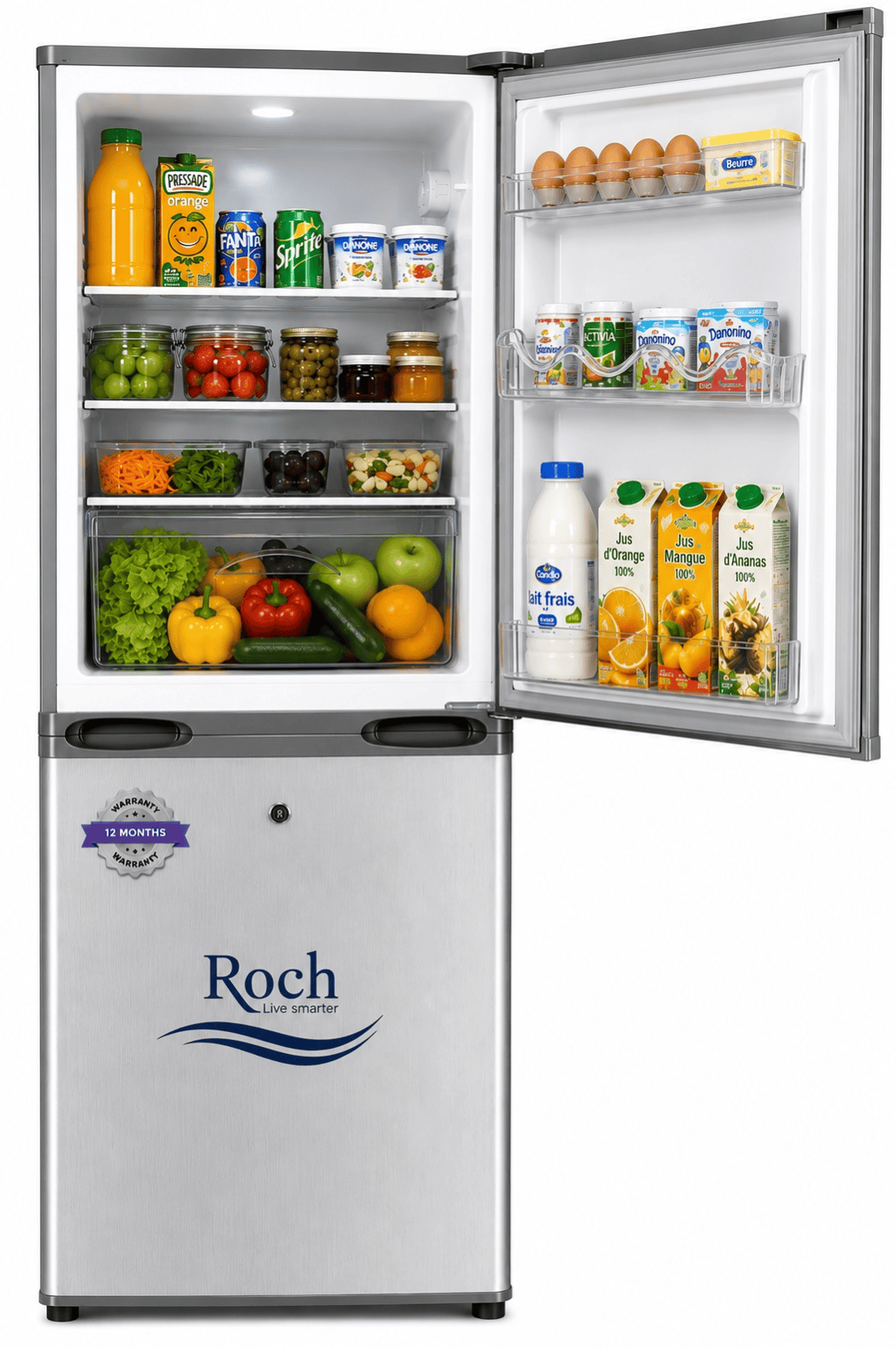 Réfrigérateur - Combiné - Roch - 140L Gris 3 Tiroirs – RFR160BB - Garantie 12 mois
