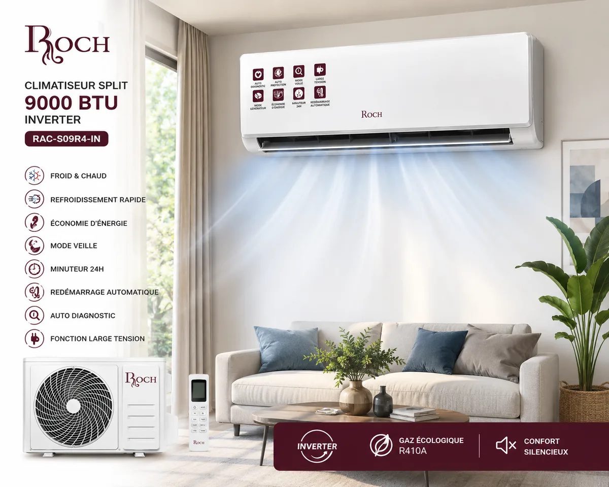 CLIMATISEUR - SPLIT - ROCH - 9000 BTU- 1.25CV - INVERTER RAC-S09R4-IN