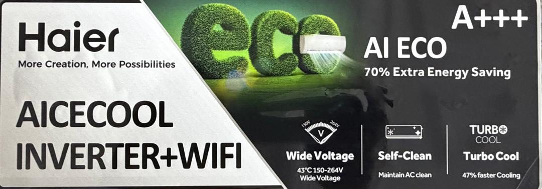 CLIMATISEUR HAIER AICE COOL BLACK MIRROR 10000 BTU HSU-10QF14CI – WIFI – ULTRA SILENCIEUX