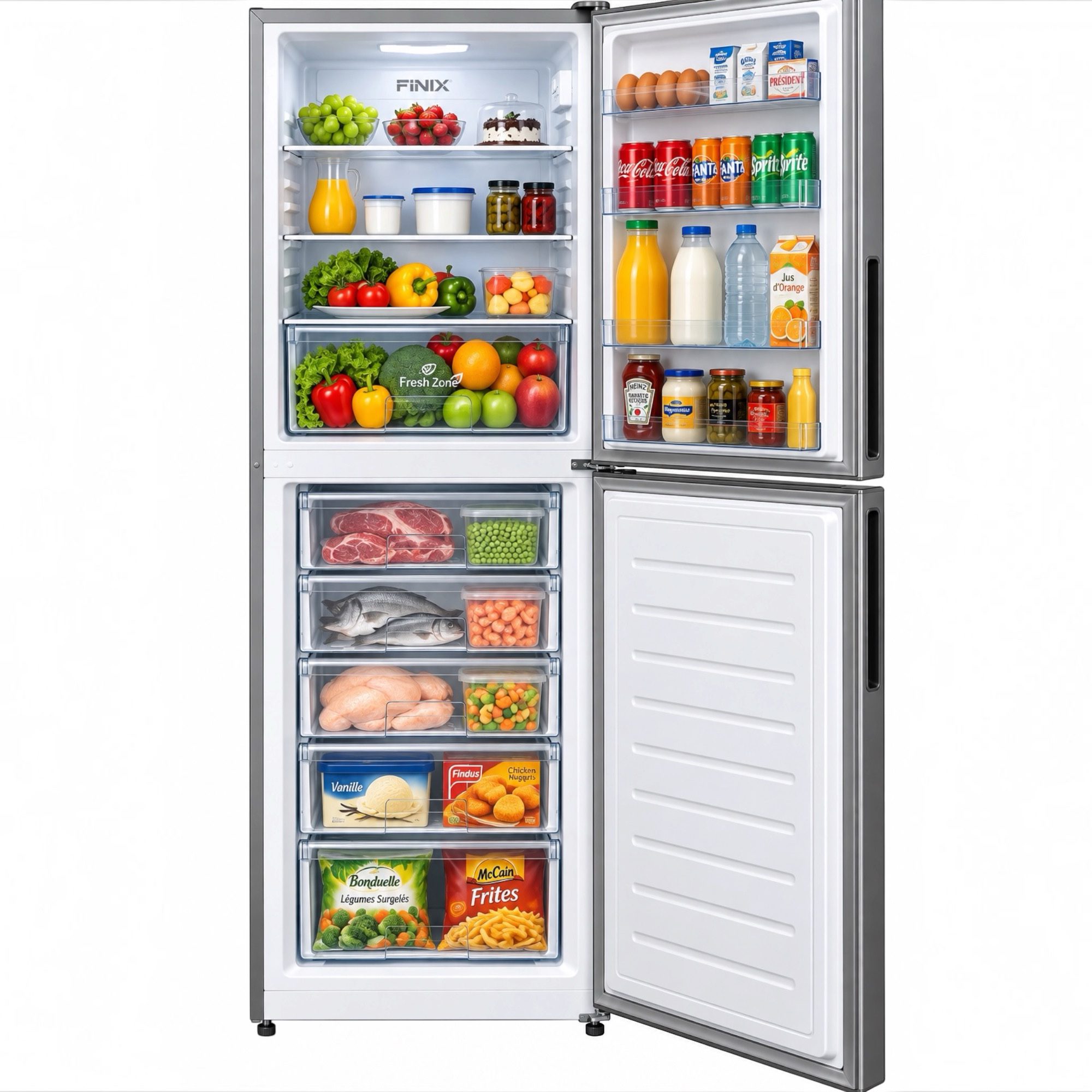 RÉFRIGÉRATEUR COMBINÉ FINIX FIN330 – 330 L – 5 TIROIRS – GRIS – 12 MOIS