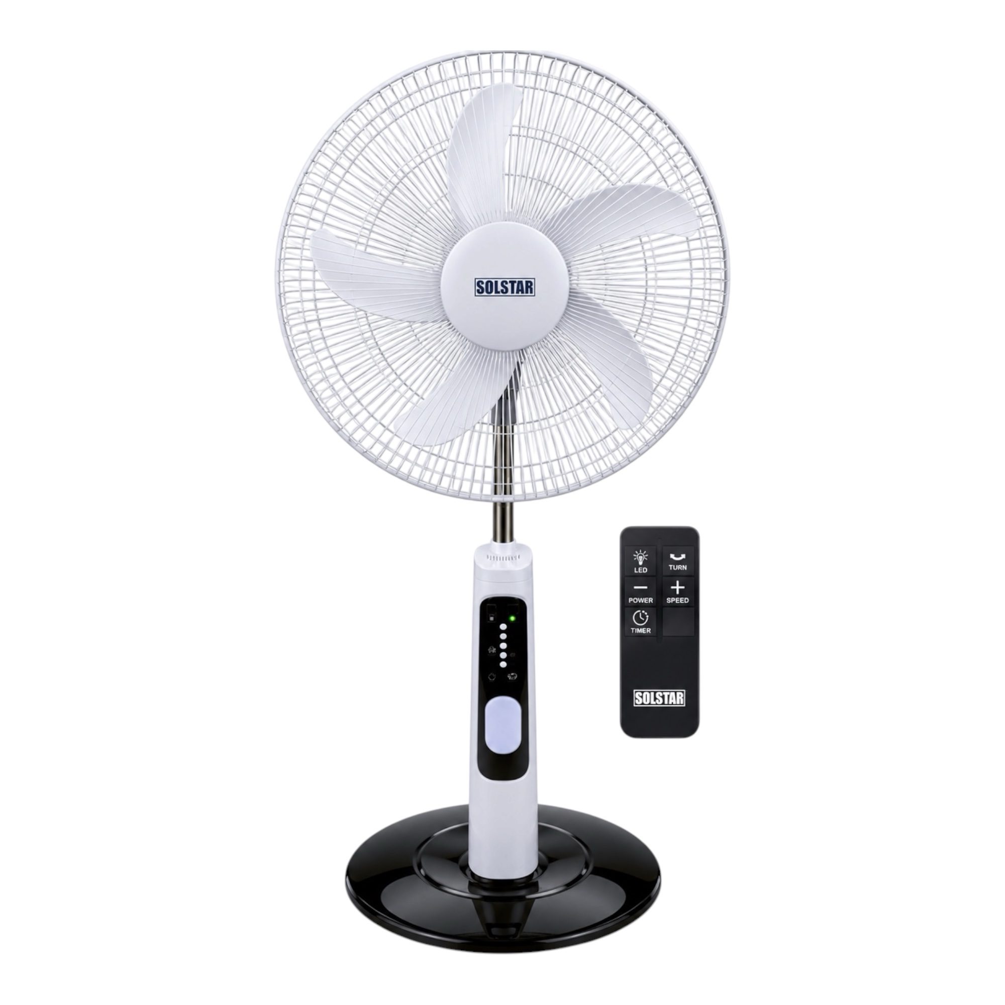 Ventilateur sur pied rechargeable SOLSTAR RFS 3008U-WHSS 18″ (45 cm) – 40 W
