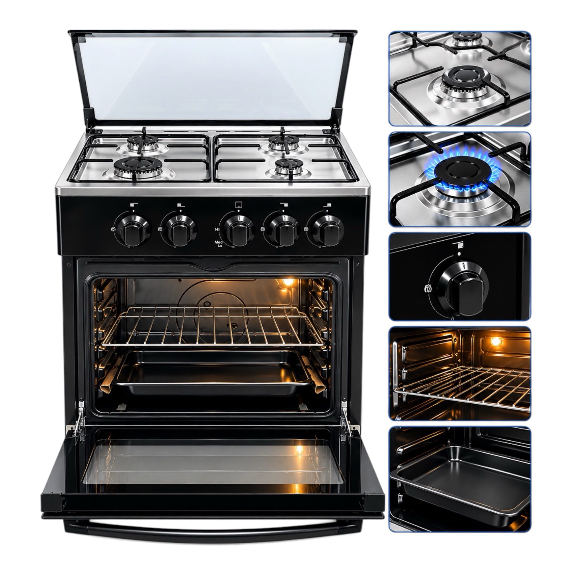 CUISINIÈRE À GAZ - HAIER - HRG5400ADNMB – 4FEUX 50/50 AVEC FOUR ET GRIL