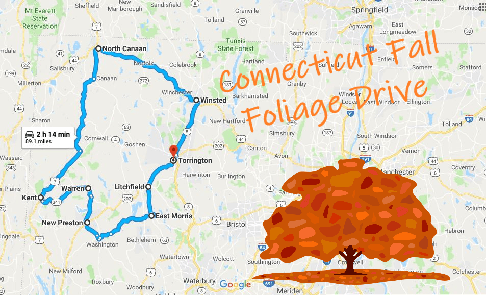 Connecticut Scenic Drives Map Connecticut State Parks With Scenic Fall Foliage Drive 