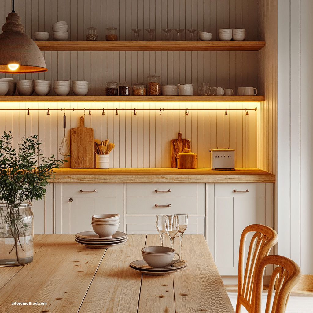 Éclairage LED moderne dans une cuisine ancienne revisitée.