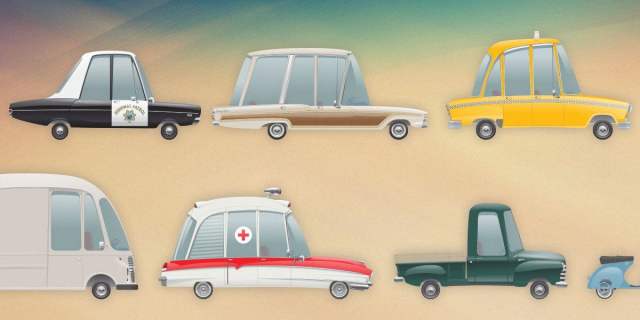 Retro vehicles icon set