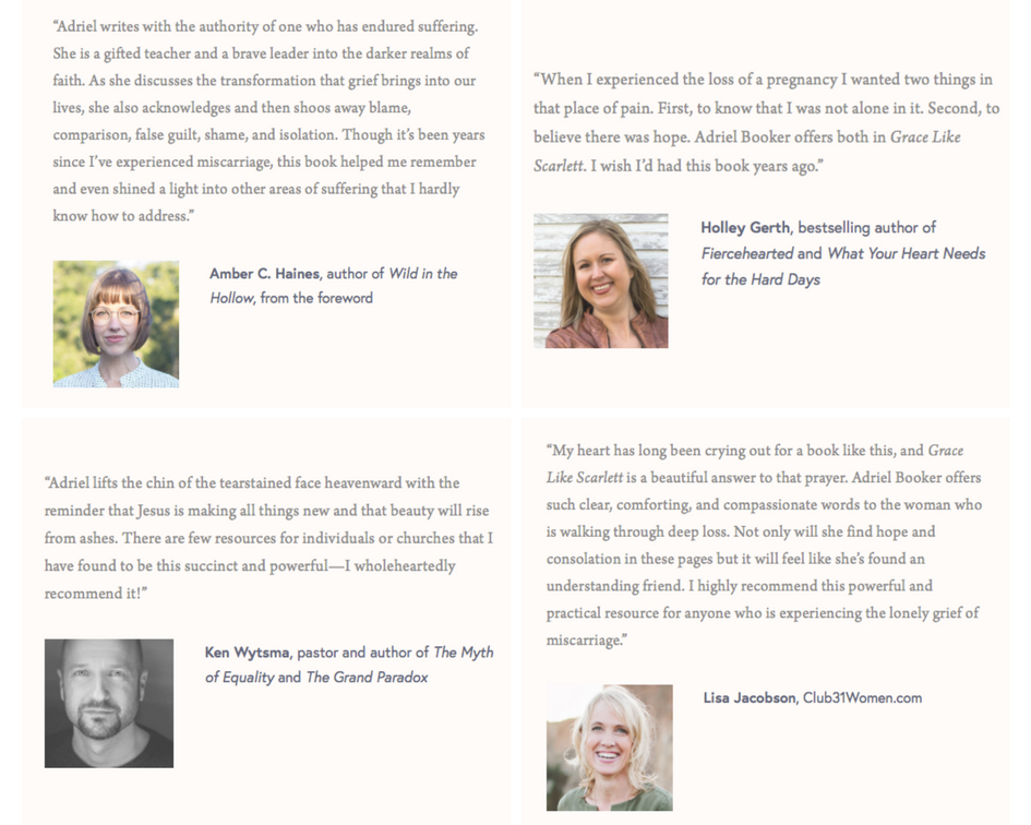 Grace Like Scarlett endorsements - Amber Haines, Holley Gerth, Ken Wytsma, Lisa Jacobson
