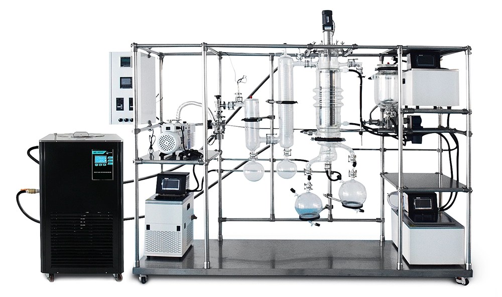Falling film evaporator system with stainless steel columns and control panel