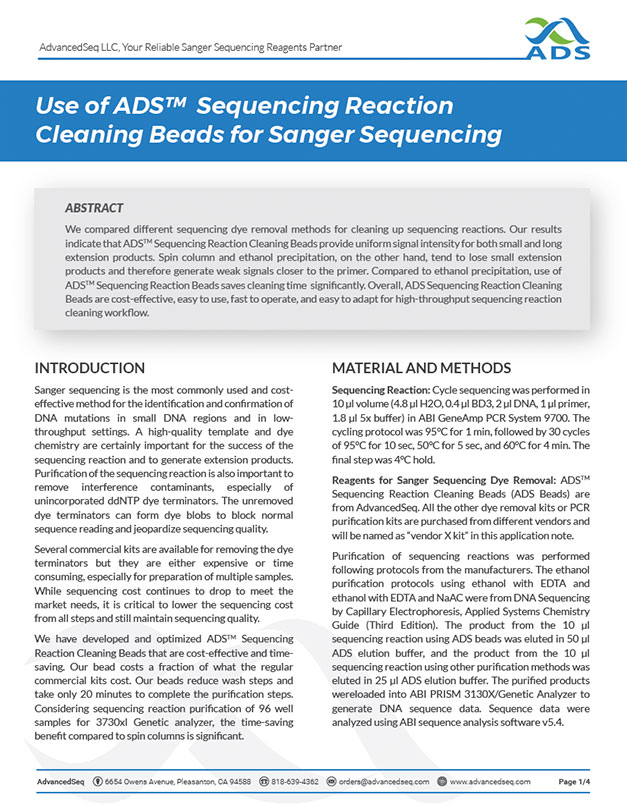 Application note for sequencing reaction cleaning using magnetic beads