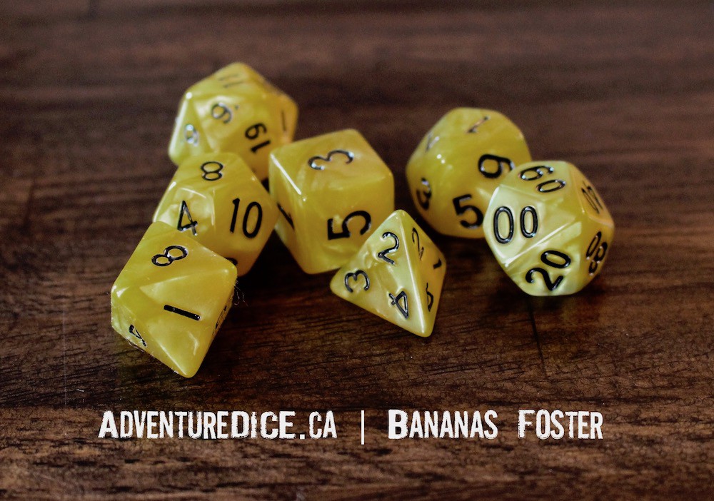 Bananas Foster dice set Adventure Dice